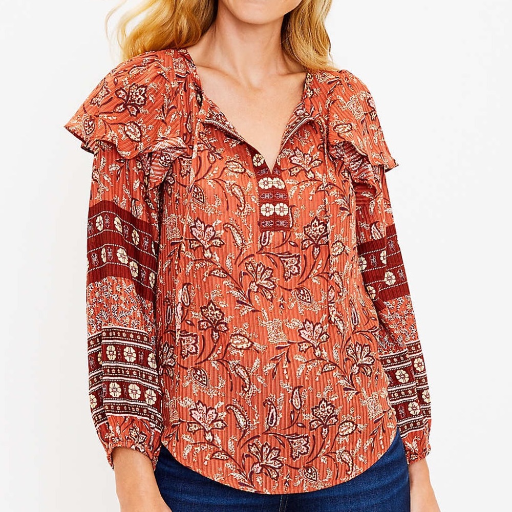 Loft Peasant Cottagecore Floral Top Long Sleeve Blouse